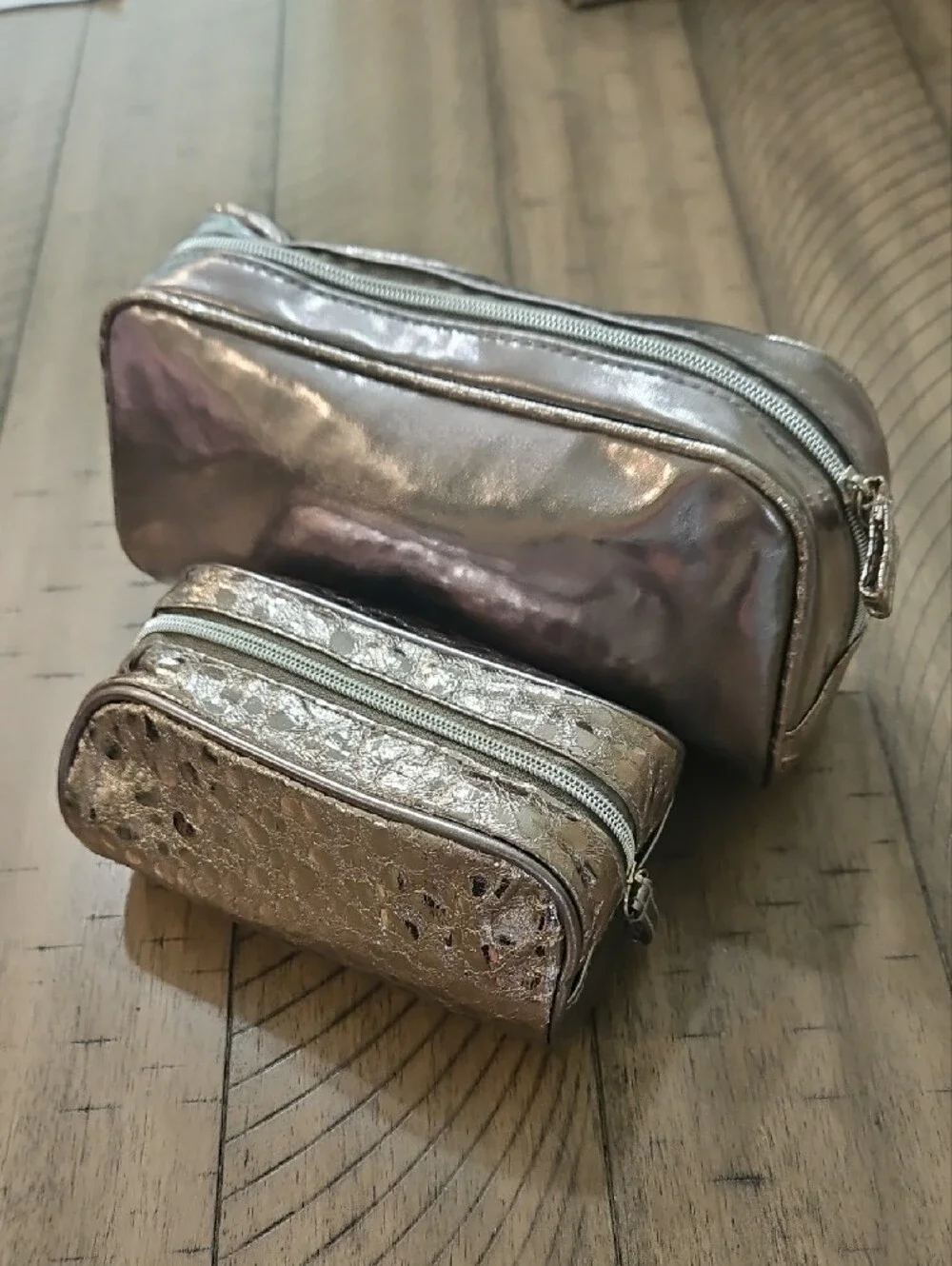 Lancome Metallic Silver Makeup Pouch Duo